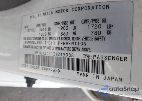 2003 Mazda Protege5 из США, поврежденный, VIN JM1BJ245131215988